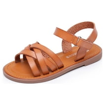 Apakowa Girls Sandals Open Toe Princess Flat Sandals Strappy Summer Shoes (Color : Brown, Size : 9 Toddler)