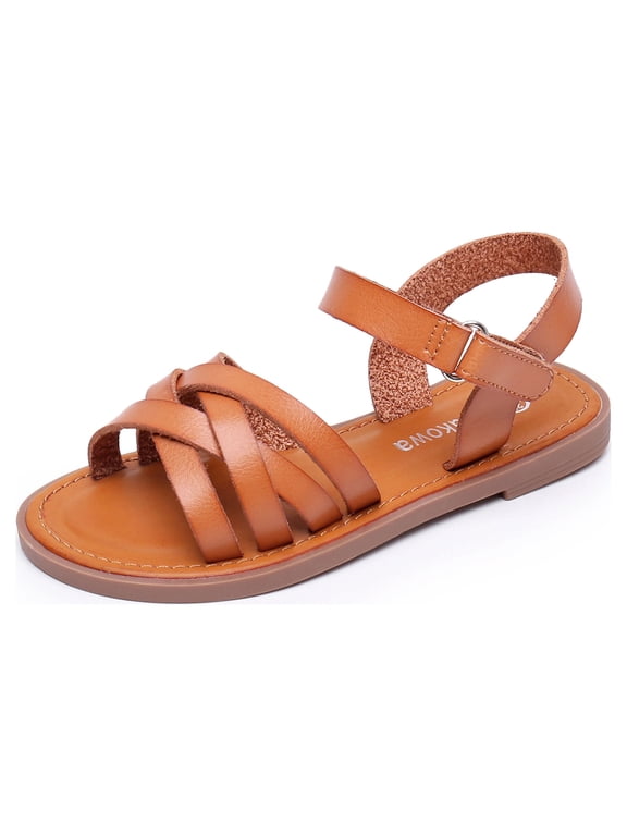 Girls Sandals Open Toe Princess Flat Sandals Strappy Summer Shoes (Color : Brown, Size : 9 Toddler)