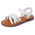 thumbnail image 1 of Apakowa Girls Sandals Open Toe Princess Flat Sandals Strappy Summer Shoes (Color : White, Size : 1 Little Kid), 1 of 8