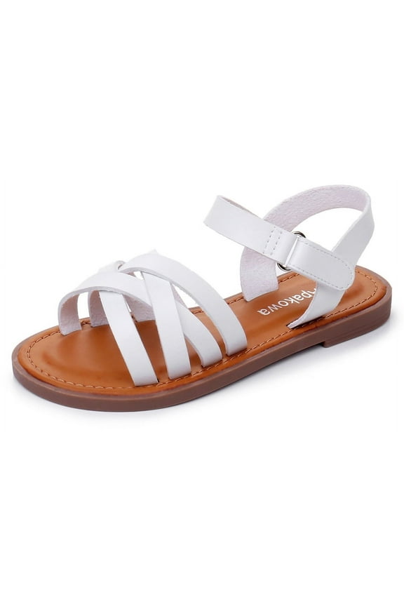 Girls Sandals Open Toe Princess Flat Sandals Strappy Summer Shoes (Color : White, Size : 3 Little Kid)