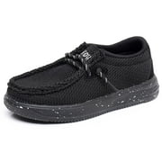 Apakowa Kids Boys Girls Slip-On Casual Loafers Walking Shoes Comfortable & Lightweight Color Black, Size 1 Little Kid