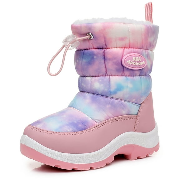 Apakowa Kids Boys Girls Snow Boots Side Zipper Water Resistant Warm Winter Boots (Toddler/Little Kid)