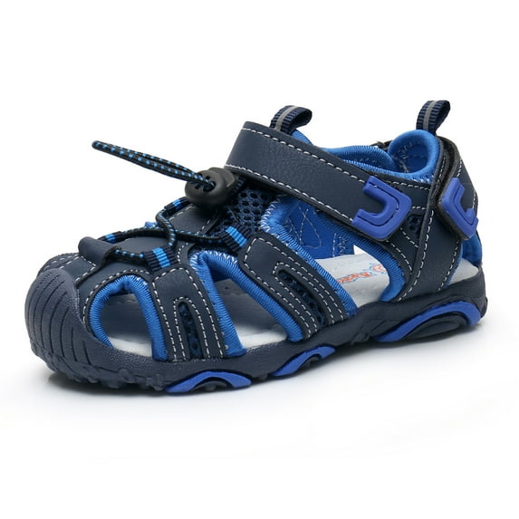 Apakowa Boys' Shoes Breathable Mesh Water Sandals, Closed-Toe Hook & Loop, Blue, Size 6 Toddler
