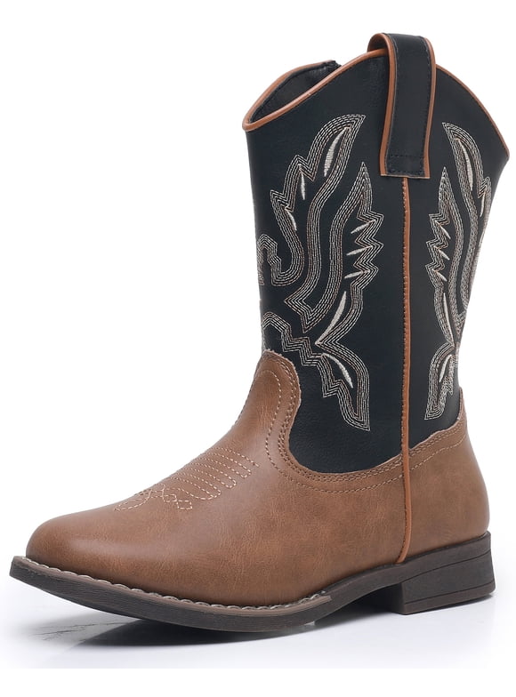 Kids Cowboy Boots - Cowboy and Cowgirl Boots for Boys and Girls, Mid-Calf Square Toe Western Rodeo Boots with Embroidery and Side Zipper (Toddler/Little Kid/Big Kid)