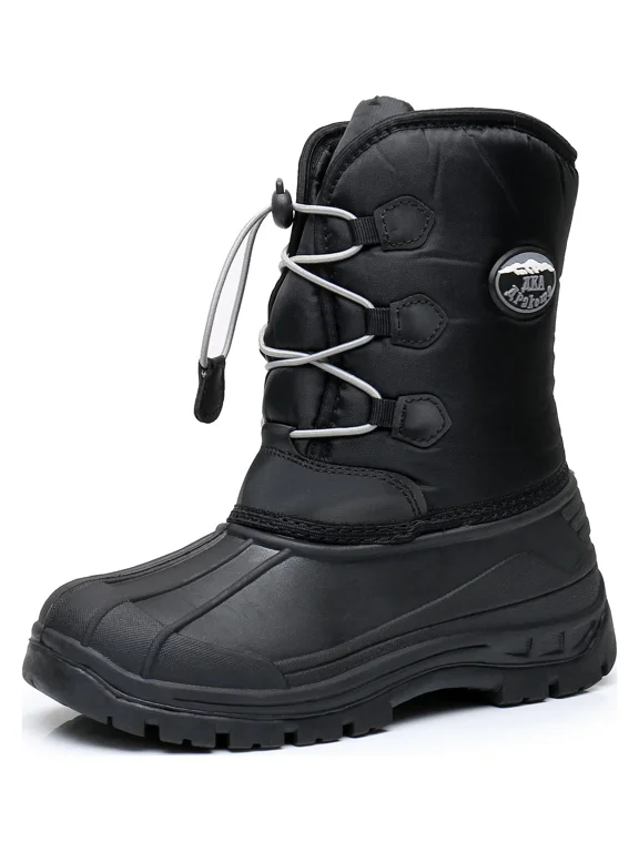 Unisex Kids Winter Snow Boots Insulated Waterproof Mid Calf, Black