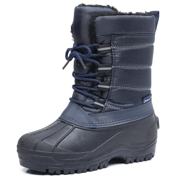 Apakowa Unisex Kids Winter Snow Boots Waterproof Insulated Lace-Up, Black, Little Kid/Big Kid