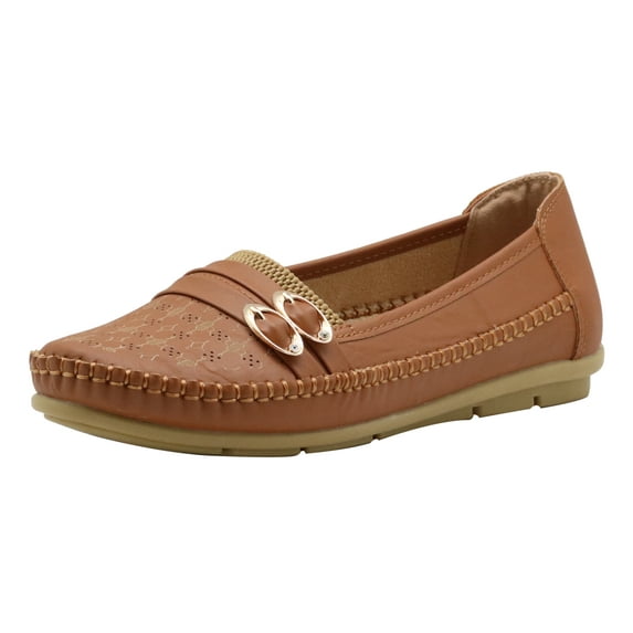 Apakowa Womens Loafers Rubber Sole Slip On Walking Flats Casual Moccasin Boat Shoes (Color : tan, Size : 7)