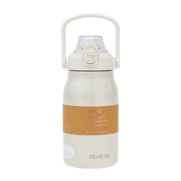 Apana High Style Hydration Chug Jug, 34oz/1000ml, Locking Flip-Top Lid, White