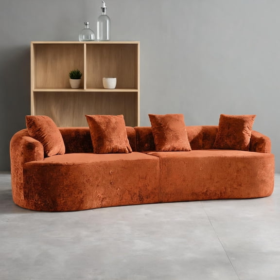 Apartment Curved Loveseat, Warm Orange Chenille, No Assembly Needed, Deep Seat, 2-Seater