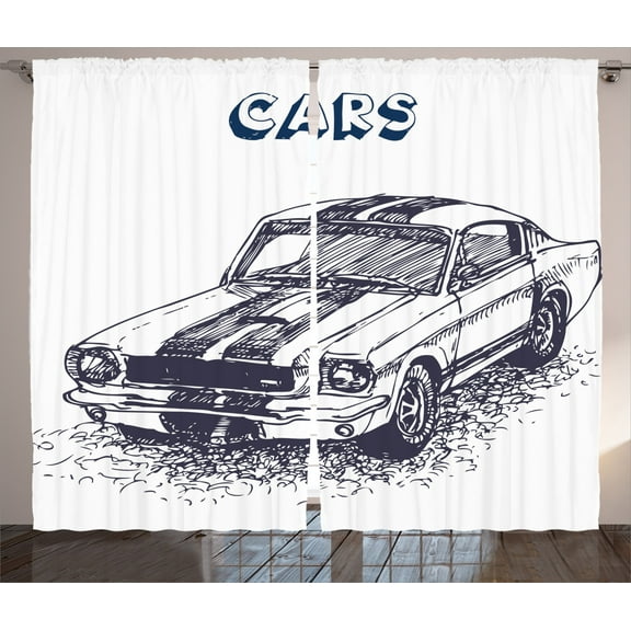 Ambesonne Car Curtains 2 Panel Set, Sports Car Grunge, 108" x 84", Black White