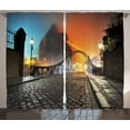 thumbnail image 1 of Ambesonne Vintage Curtains 2 Panel Set, Old Town Bridge Night, 108" x 90", Grey Orange, 1 of 3