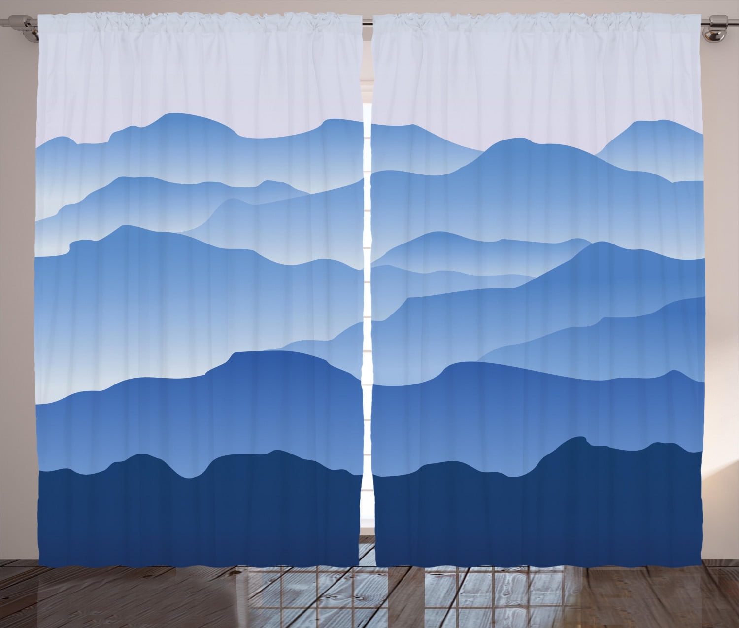 Blue Polyester Light-Filtering Rod Pocket Curtain Panels
