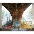 thumbnail image 1 of Ambesonne Rustic Curtains 2 Panel Set, Pillar of Stone Bridge, 108" x 84", Brown Green, 1 of 3