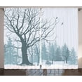 thumbnail image 1 of Ambesonne Winter Curtains 2 Panel Set, Snowy Forest Trees Birds, 108" x 84", Petrol Blue, 1 of 3