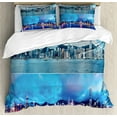 thumbnail image 1 of Urban Duvet Cover Set, Times of Hong Kong City Morning and Evening Urban Downtown Scene Art Print, Decorative 3 Piece Bedding Set with 2 Pillow Shams, King Size, Deep Sky Blue, by Ambesonne, 1 of 3