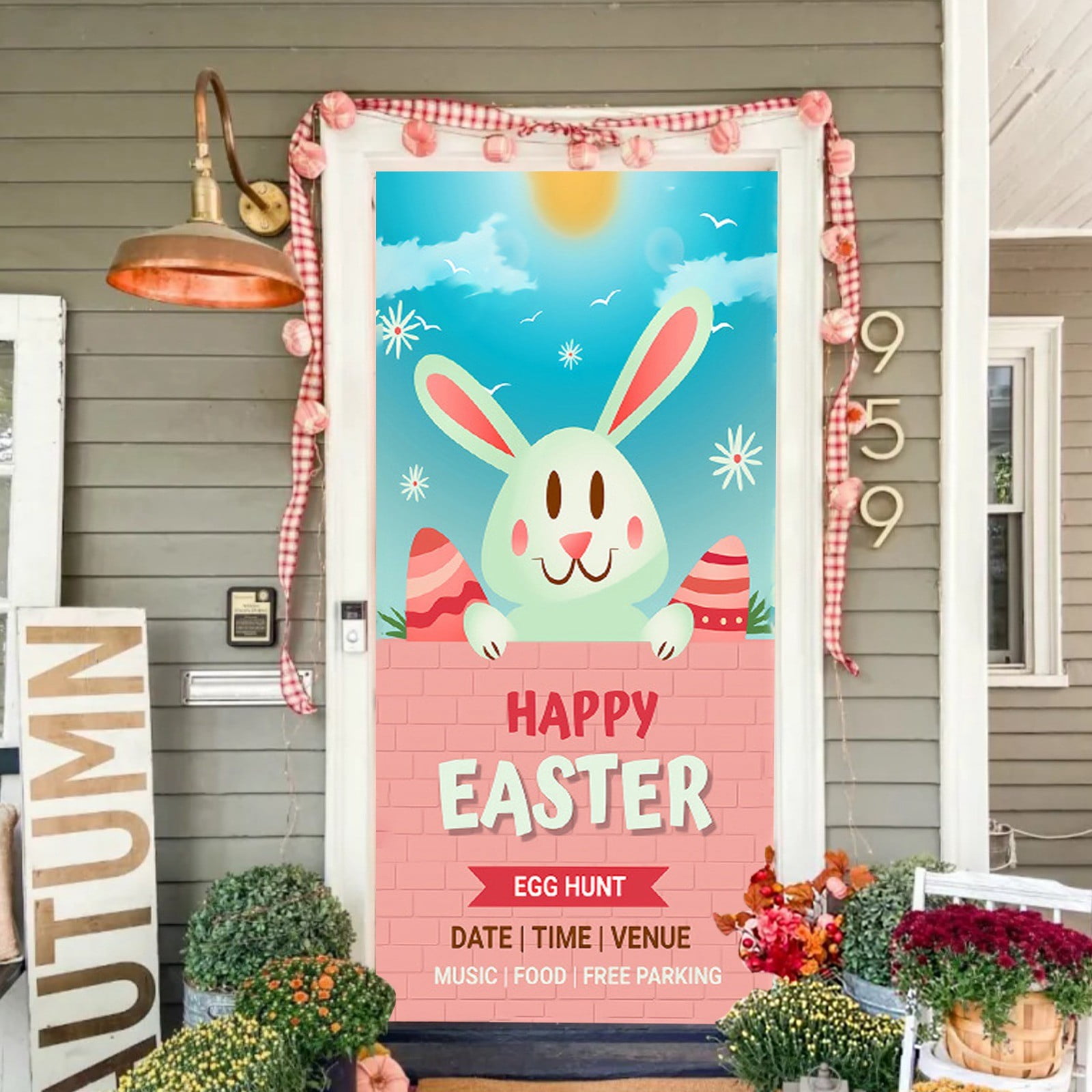 Apartment Decor,Outdoor Garden,Easter Cartoon Resurrection Egg Door