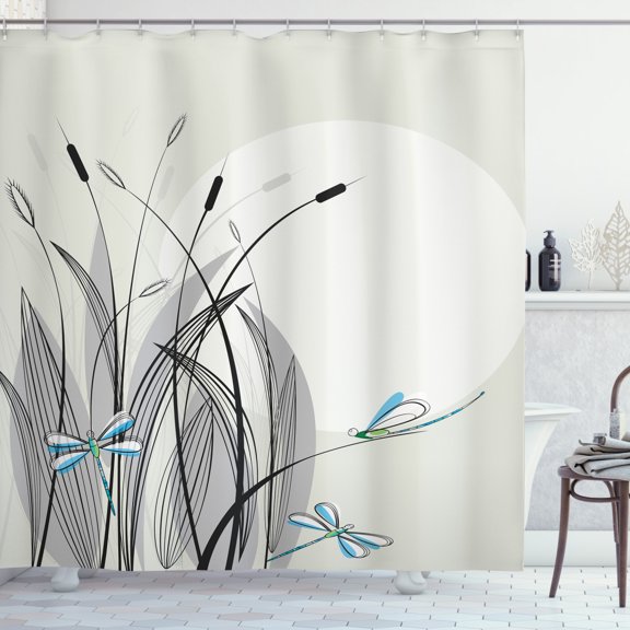 Apartment Decor Shower Curtain Set, Dragonflies On The Flowers And Branches Flourishing Nature Spring Time Predator Boho Print, Bathroom Accessories, 69W X 70L Inches, By Ambesonne