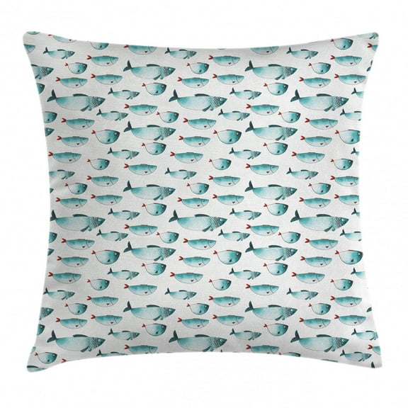 Apartment Decor Throw Pillow Cushion Cover, Cute Regular Different Sized Japanese Fish Patterns Ocean Marine Underwater Theme, Decorative Square Accent Pillow Case, 24 X 24 Inches, Teal, by Ambesonne