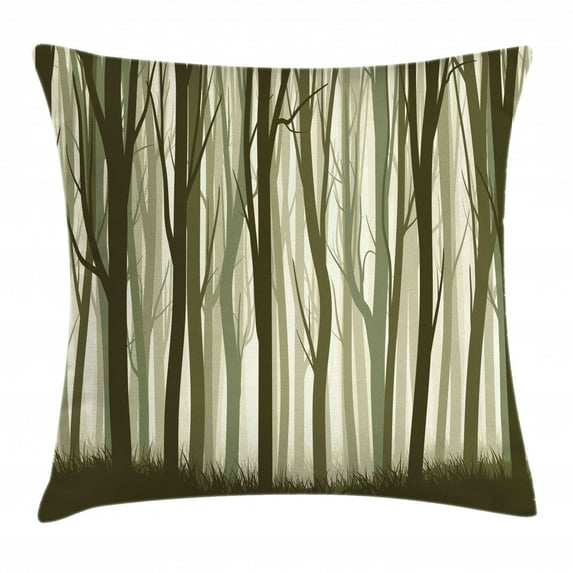 Apartment Decor Throw Pillow Cushion Cover, Mother Nature Theme Illustration of Mystic Forest with Trees, Decorative Square Accent Pillow Case, 18 X 18 Inches, Army Green and Sage Green, by Ambesonne