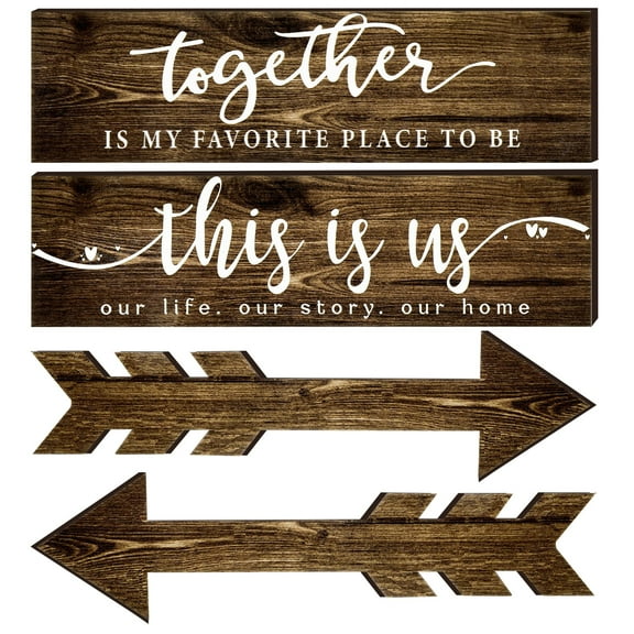 Apartment Essentials Decor Farmhouse Living Room Wall Decor This is Us Our Life Wooden Family Sign Rustic Brown Decor Housewarming Gift 4 Pcs Design 2