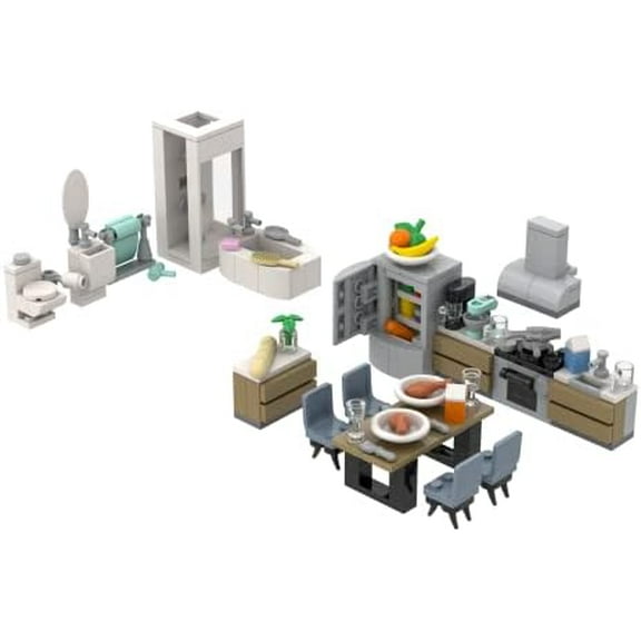 Brick Loot Apartment Life Kitchen & Bathroom Furniture Set, 288 Pieces, STEM Dollhouse Building Kit