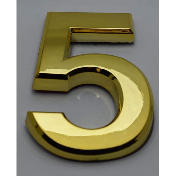 Apartment Number Sign/Mailbox Number Sign, Door Number Sign. Number 5 (Gold,3D, Size 2.75 x 1.75, Comes with Double Sided Tape)- The Maple line.