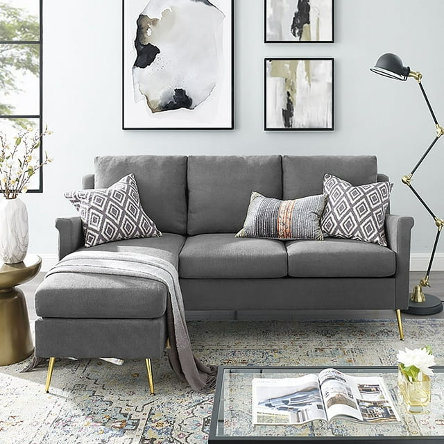 Apartment Sectional with Gold Legs, Grey