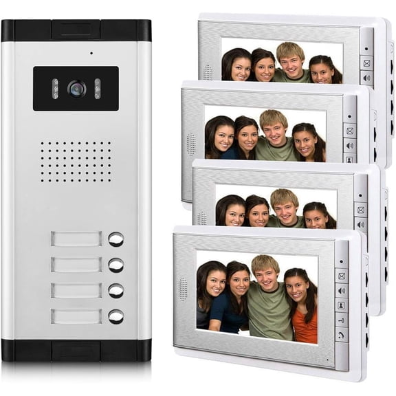 Apartment Video Intercom System, 4 Units Household Doorbell