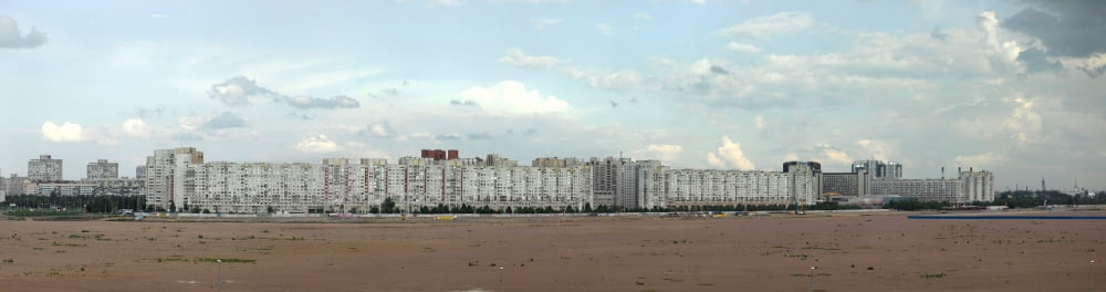Apartment blocks at the waterfront St Petersburg Russia Canvas Art - Panoramic Images (27 x 9)