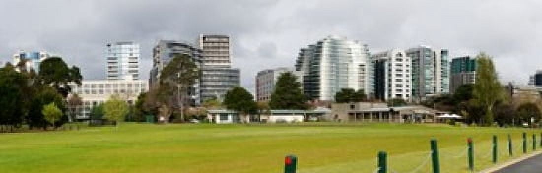 Apartment buildings along Queens Road at edge of Albert Park Lake Melbourne Victoria Australia Canvas Art - Panoramic Images (36 x 12)