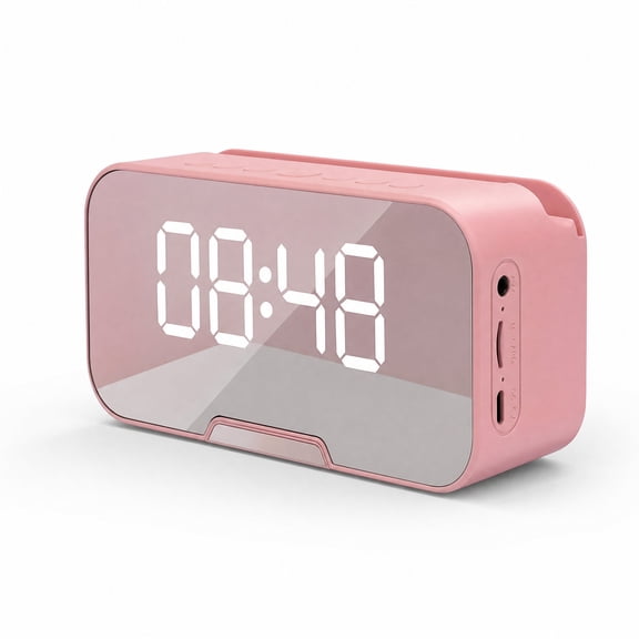 Apasiri Portable Wireless Speaker Alarm Clock Radio, LED Mirror Digital Clock with Temperature Display, Dual Alarm, Phone Stand, Support Wireless, TF Card, AUX Playback, 20H Long Playtime