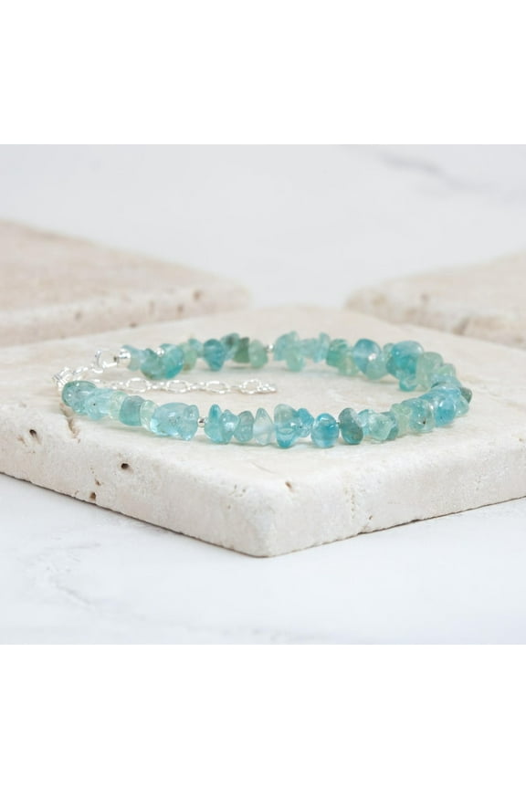 Apatite 2-7mm Nugget Shape Rough Cut Beads 7 inch adjustable Silver Plated Clasp Bracelet for men, women, unisex. Link Chain Stacking Bracelet.|LINK_00534