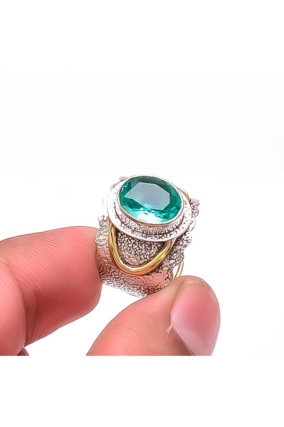 Apatite 925 Sterling Silver Designer Handmade Oxidised Ring S.6 R67 Christmas Gift