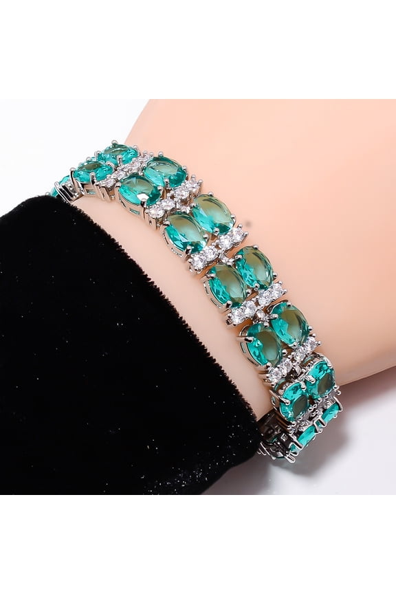 Apatite, CZ 925 Sterling Silver Adjustable Bracelet 7-8" B14237, Gift for her
