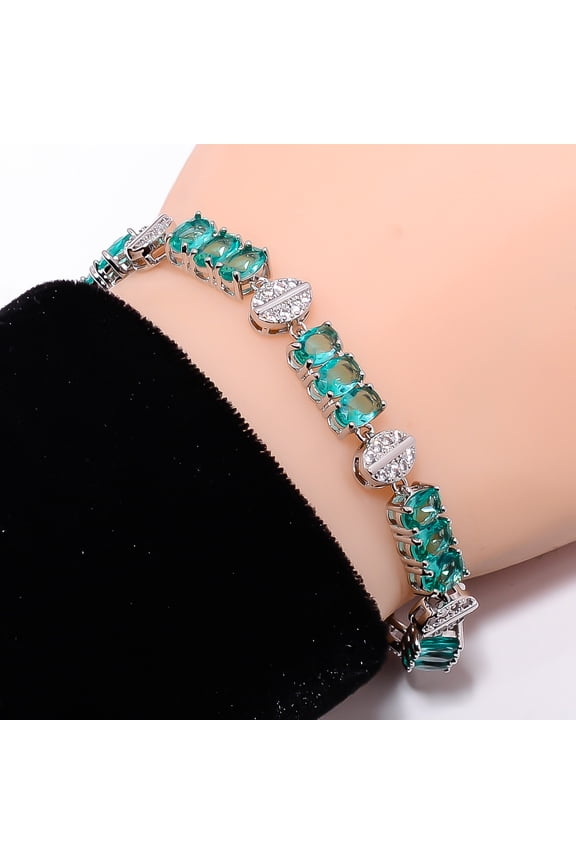 Apatite, CZ 925 Sterling Silver Adjustable Tennis Bracelet 7-8" B142211, Apatite Bracelet, Cyan Bracelet, Oval Bracelet