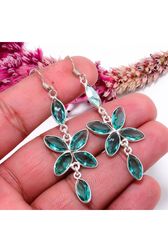 Apatite Gemstone 925 Sterling Silver Handmade Earring 2.34" E162