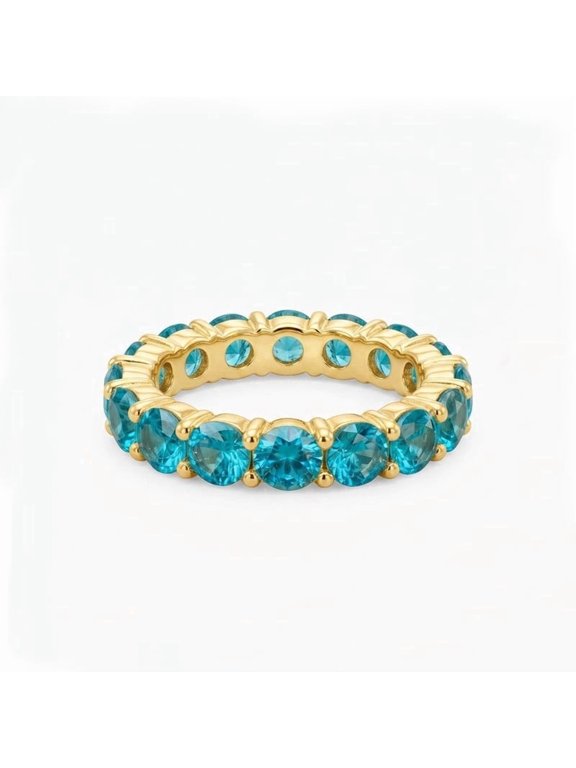 Apatite Gemstone Full Eternity Band Ring, Yellow Gold Plated 925 Sterling Silver Ring, Stackable Ring, Vintage Inspired Blue Stone Ring, Gift for Her