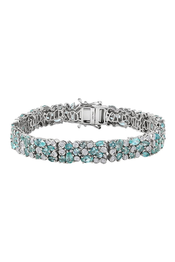 Apatite Moissanite Oval 925 Sterling Silver Rhodium Plated Ocean Bubble Bracelet for Women Jewelry Size 7.25" Ct 10.43 Birthday Christmas Gifts