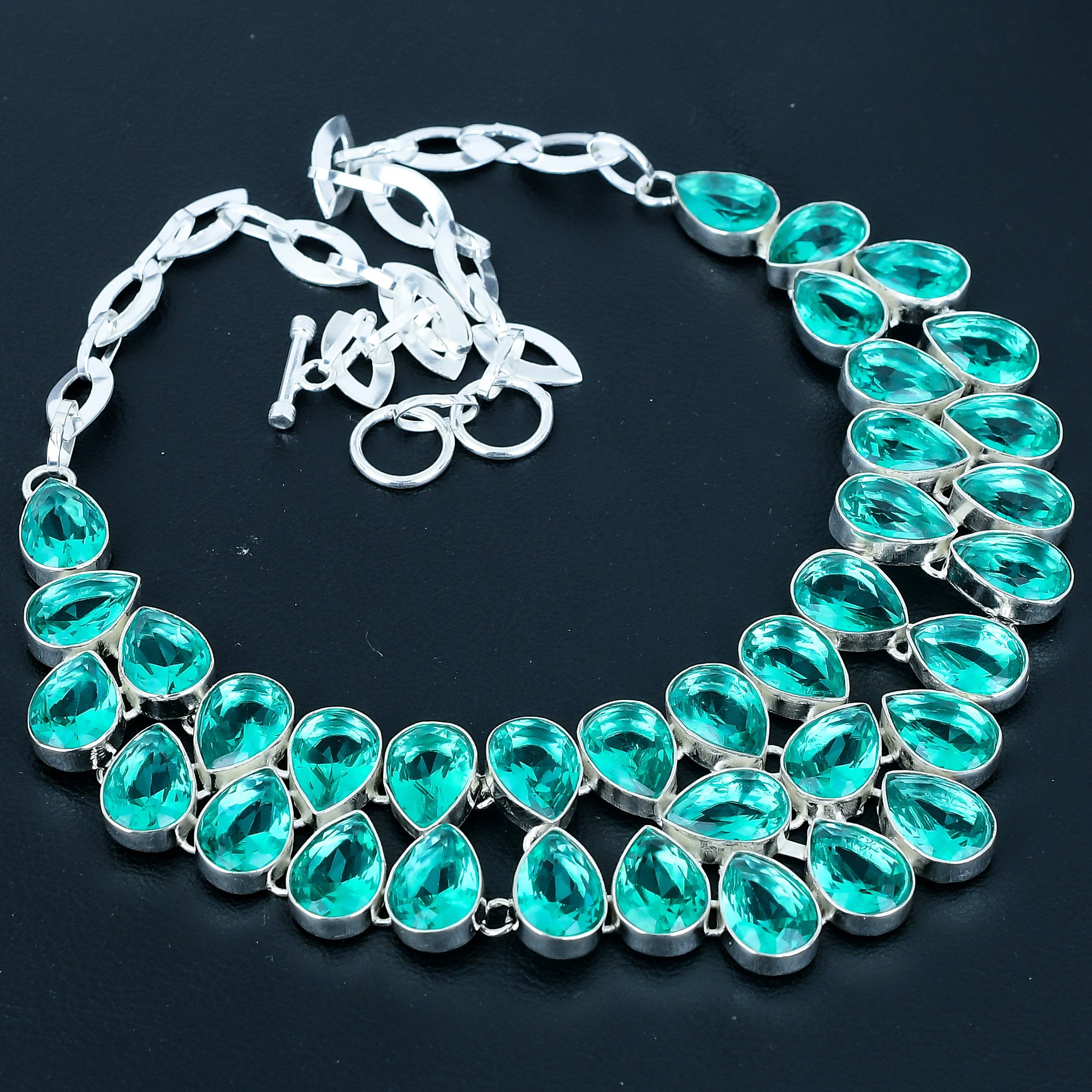 VAIDIKJEWELS Apatite Pear Gemstone Handmade 925 Sterling Silver Jewelry Necklace 18" VJ 1063