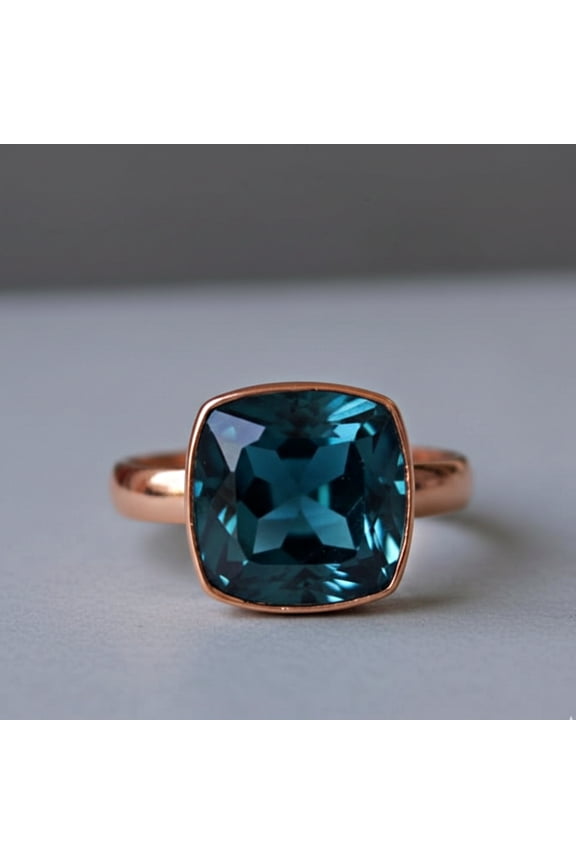 Apatite Quartz Statement Ring, Solid Pure Copper Jewelry, Cushion Cut Minimalist Handmade Ring