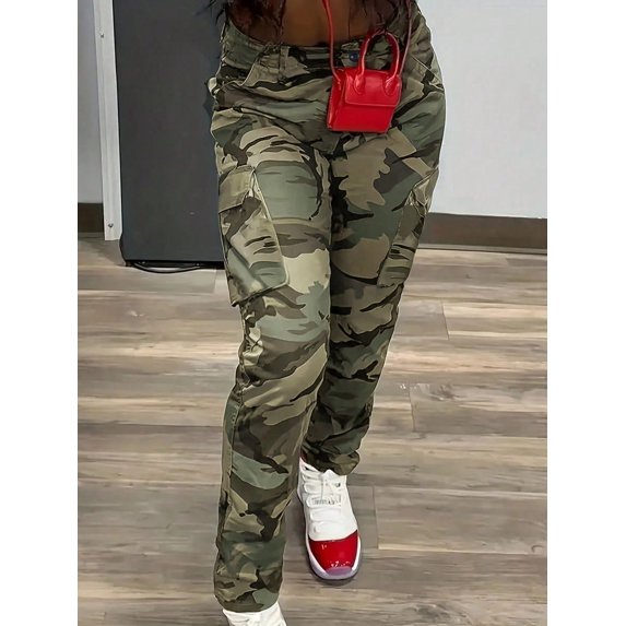 Apay Jeans for Women Y2k Streetwear Trend Cargo Pants Jean Camo Print Multi Pocket Design Regular Size