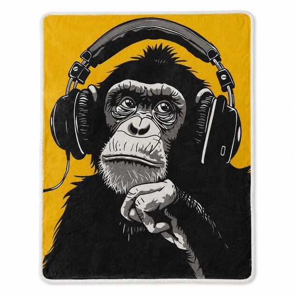 Ape Headphones Sherpa Throw Blanket, Soft Plush Polyester Fleece, Multicolor