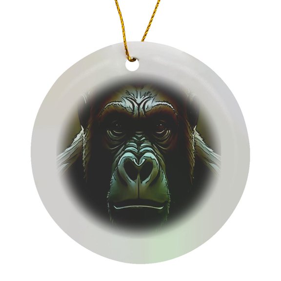 3drose, Ape Mountain Gorilla Fun Face Black Outline Art, Circle Porcelain Ornament