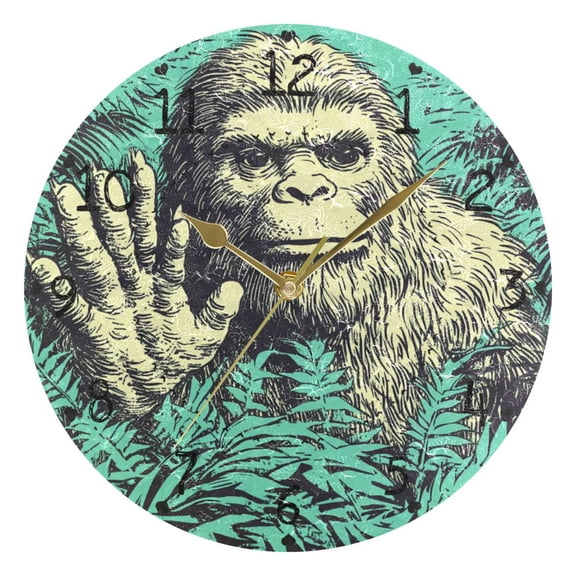Ape in The Woods Round Wall Clock Silent Battery Operated Home Decor for Living Room Bedroom