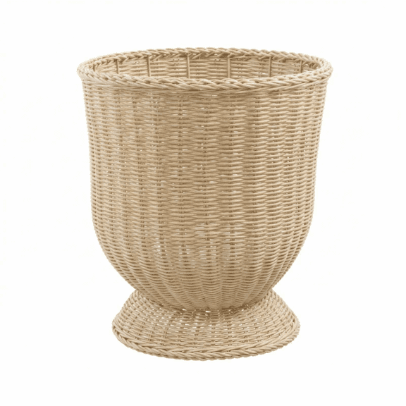 ApePal 11.8 Inch Khaki Woven Resin Urn Planter Easter Decor Outdoor Indoor Wicker Style Flower Pot Classic Garden Pedestal Container for Spring Porch Entrance Display