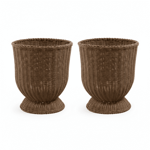 ApePal 14 inch Brown Woven Resin Urn Planter,Set of 2 Indoor Outdoor Decorative Planter Pot,Planter Basket Woven Decorative Storage Basket and Planter for Porch Patio Backyard Home Garden