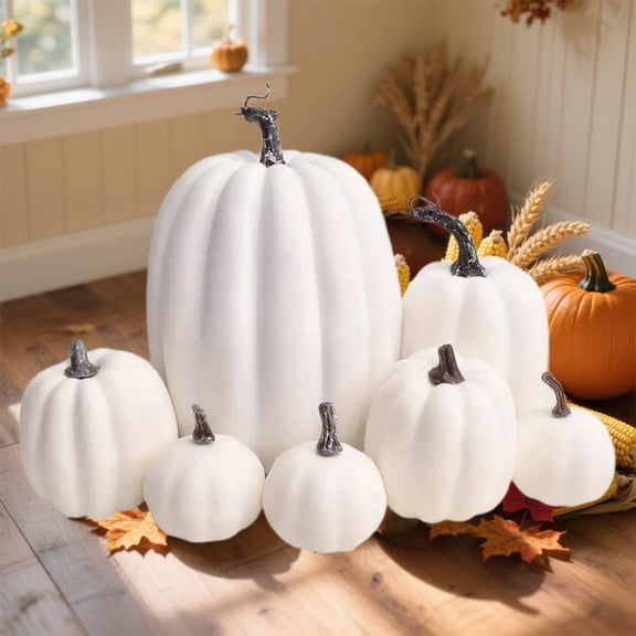 ApePal 7 PCS Artificial Halloween Pumpkins Assorted Colors, Realistic Foam Pumpkin Models for Fall Thanksgiving Harvest Home Decor, Pink Gold White Orange Faux Pumpkins for Table Value Bundle Hallowe
