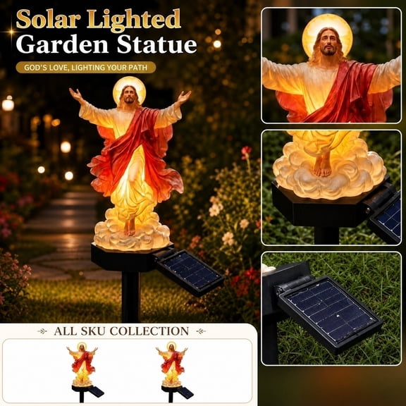 ApePal Jesus Solar Light for Garden Decorations Outdoor, 5.9 Inch Lighted Resin Christ Statue Stake, Weatherproof Solar Powered Landscape Path Lighting for Backyard Driveway Flower Bed