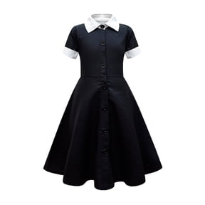 ApePal Kids Striped School Uniform Costume, Wednesday Inspired Cosplay Suit for Girls, Halloween Party Wear