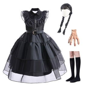 ApePal Kids Striped School Uniform Costume, Wednesday Inspired Cosplay Suit for Girls, Halloween Party Wear